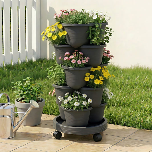 Green Fingers 5 Tier Vertical Garden Planter with Wheels Black