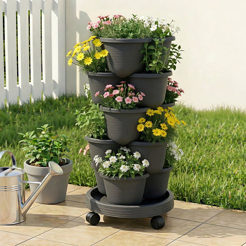 Green Fingers 5 Tier Vertical Garden Planter with Wheels Black