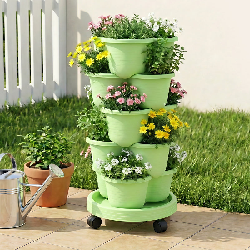 Green Fingers 5 Tier Vertical Garden Planter with Wheels Light Green