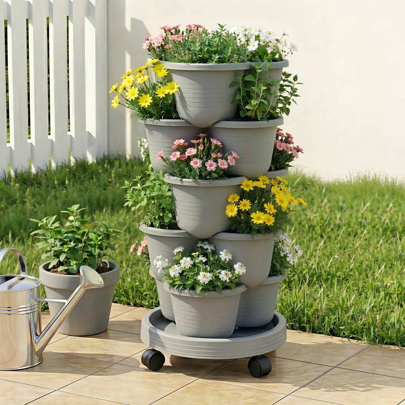Green Fingers 5 Tier Vertical Garden Planter w/ Wheels Grey