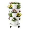 Green Fingers 5 Tier Vertical Garden Planter White Stackable Wheels