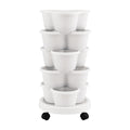 Green Fingers 5 Tier Vertical Garden Planter White Stackable Wheels