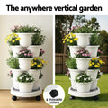 Green Fingers 5 Tier Vertical Garden Planter White Stackable Wheels