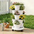 Green Fingers 5 Tier Vertical Garden Planter White Stackable Wheels