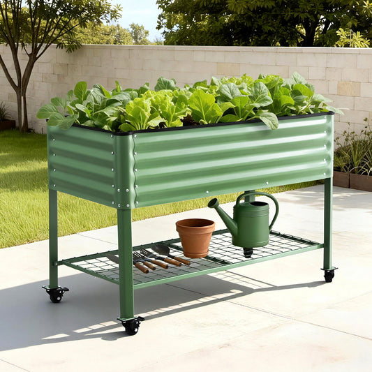 Green Fingers Raised Garden Bed 115x60x81cm Mobile Wheels Storage