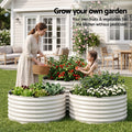 Green Fingers Round Metal Raised Garden Bed 90x45cm Planter Box White