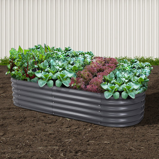 Green Fingers Garden Bed 160x80x42cm Oval Galvanised Planter