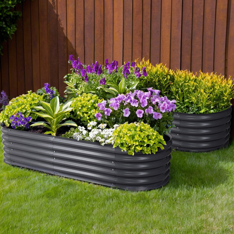 Green Fingers Raised Garden Bed 160x80x42cm Oval Galvanised Planter