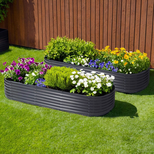 Raised Garden Bed 240x80x42cm Galvanised Steel Oval Planter Box 2x