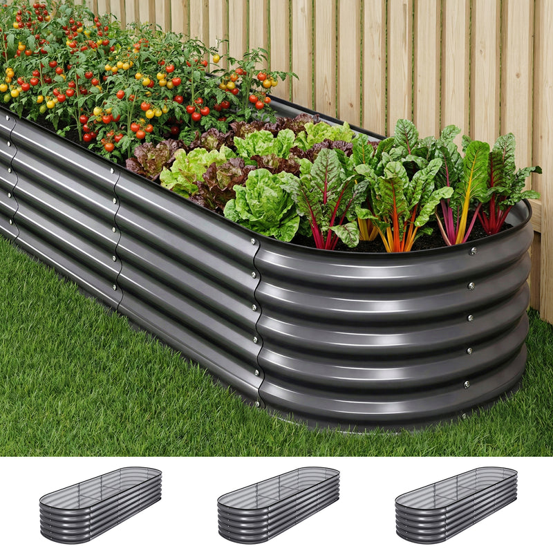 Green Fingers 3Pc Raised Garden Bed 240x80x42cm Galvanized Steel