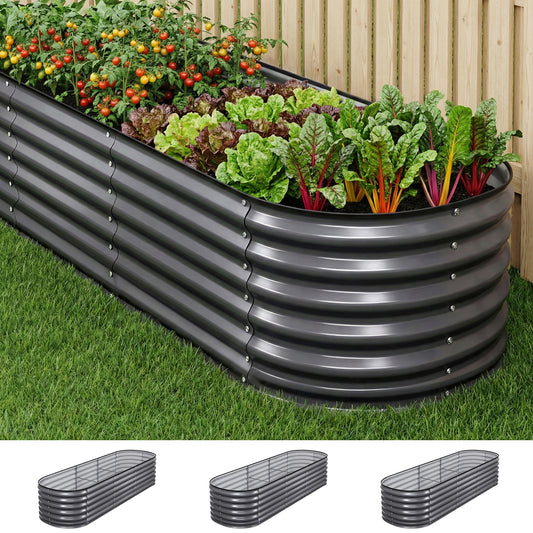 Green Fingers 3pc Raised Garden Bed 240x80x56cm Galvanized Steel