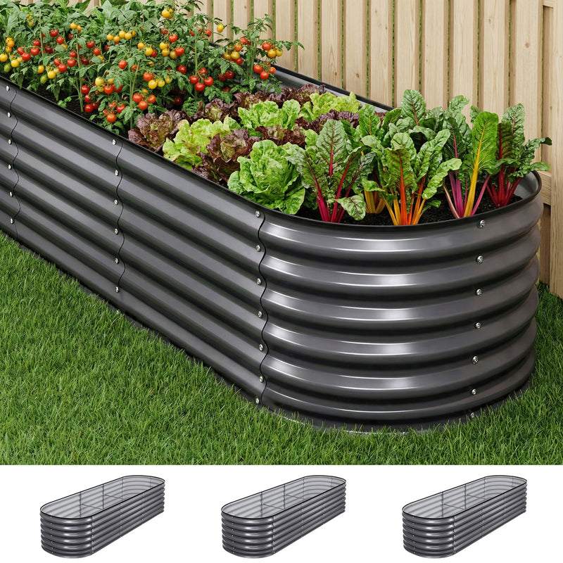 Green Fingers 3pc Raised Garden Bed 240x80x56cm Galvanized Steel
