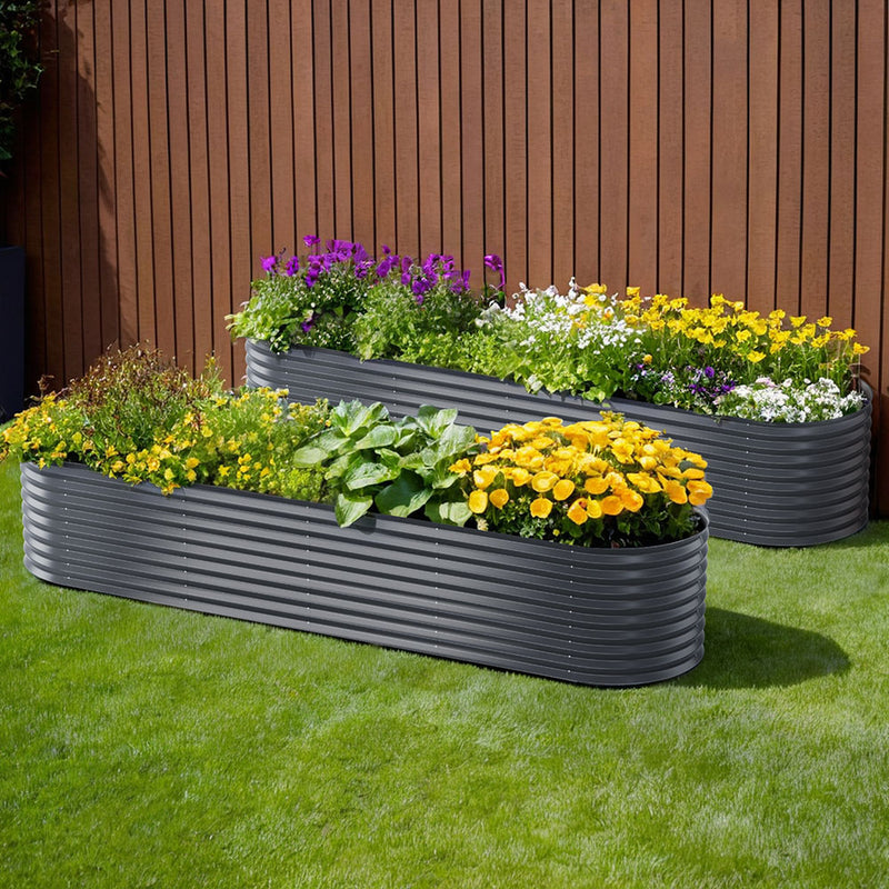 Green Fingers Raised Garden Bed 320x80x56cm Oval Planter Box 2x