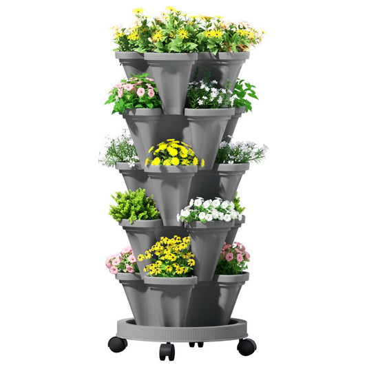 Green Fingers 5 Tier Vertical Garden Planters Grey Stackable Strawberry