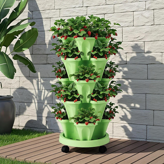 Green Fingers 5 Tier Vertical Garden Bed Grey Strawberry Planters