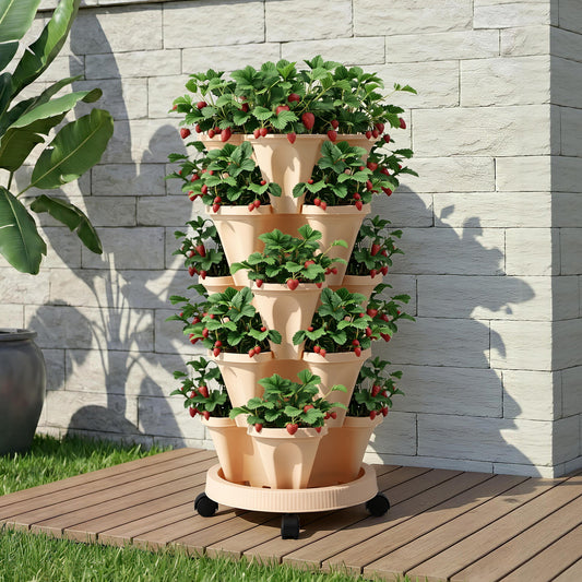 Green Fingers 5 Tier Vertical Garden Stackable Planters Grey Beige