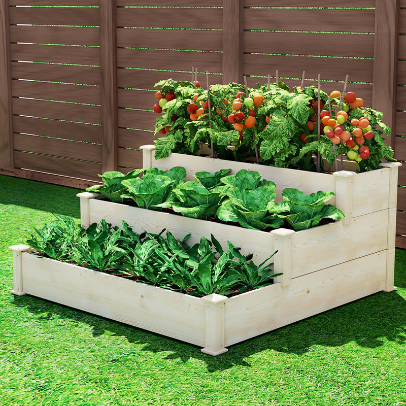 Green Fingers 3-Tier Raised Garden Bed Wooden Planter Box