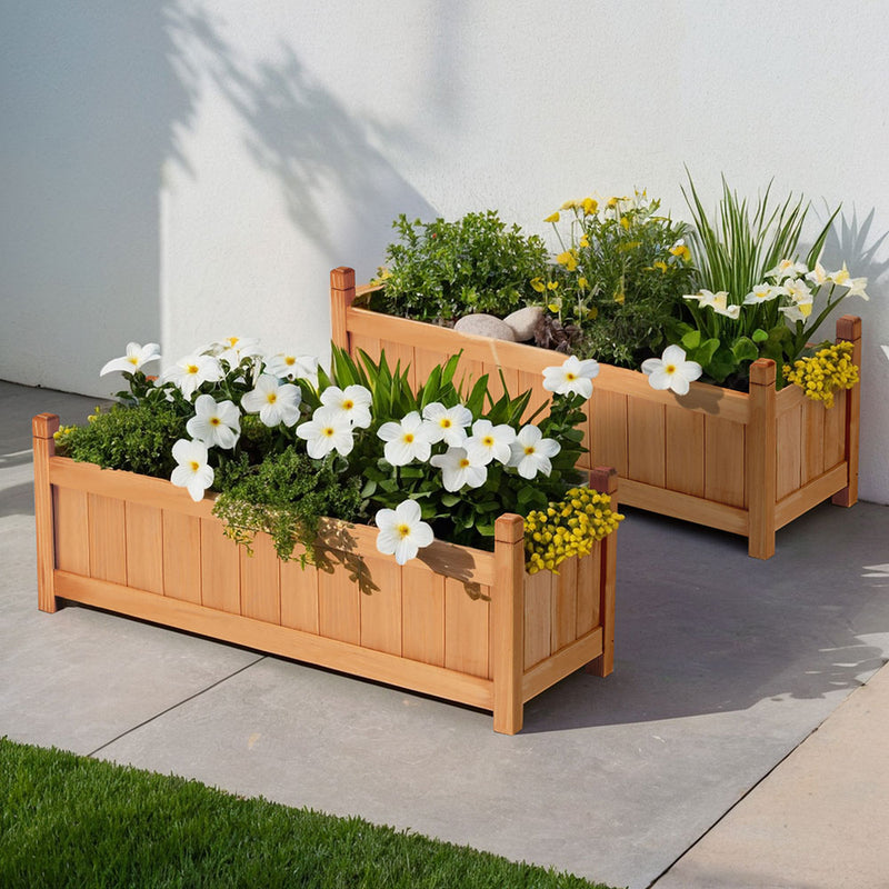 Green Fingers Raised Garden Bed 90x30x33cm Wooden Planter Box