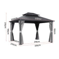 Instahut 3x3.65m Gazebo Grey Steel Frame Patio Canopy Curtains
