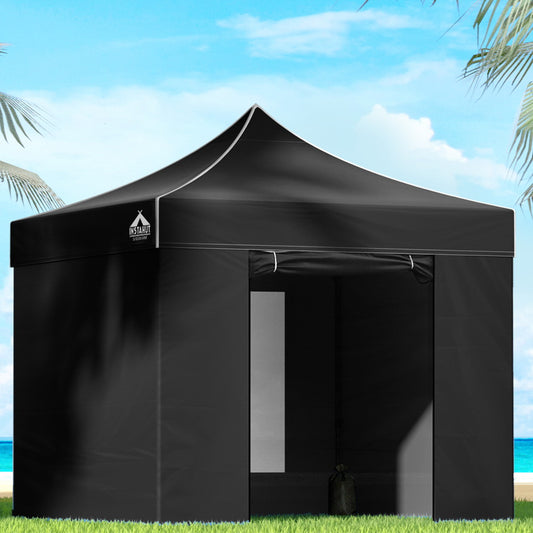 Instahut Pop Up Gazebo 3x3m Folding Tent Wedding 500D Black