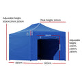 Instahut Gazebo 3x4.5m Pop Up Tent Wedding Camping Outdoor Blue