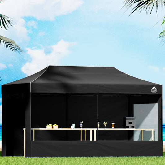 Instahut 3x6m Pop Up Gazebo Marquee Tent Folding Outdoor Canopy Black