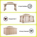 Instahut Gazebo 3x4m Canopy Outdoor Steel Frame Patio Tent Curtains Marquee Beige