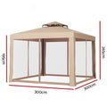 Instahut 3m Gazebo Marquee Tent Brown Mesh Walls Outdoor Canopy
