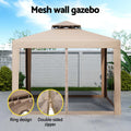 Instahut 3m Gazebo Marquee Tent Brown Mesh Walls Outdoor Canopy