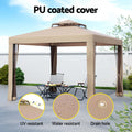 Instahut 3m Gazebo Marquee Tent Brown Mesh Walls Outdoor Canopy