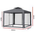 Instahut 3m Gazebo Tent Grey Mesh Walls Outdoor Marquee Canopy