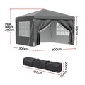 Instahut 3x3m Pop Up Gazebo Tent Folding Marquee Canopy Grey Outdoor