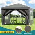Instahut 3x3m Pop Up Gazebo Tent Folding Marquee Canopy Grey Outdoor