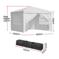 Instahut 3x3m Pop Up Gazebo Marquee Tent Wedding Camping Outdoor White
