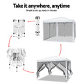 Instahut 3x3m Pop Up Gazebo Tent Canopy Mesh Wall White Wedding Party