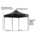 Instahut 3x3m Pop Up Gazebo Tent Folding Marquee Wedding Canopy Black