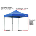 Instahut 3x3m Pop Up Gazebo Tent 500D Oxford Blue Camping Marquee