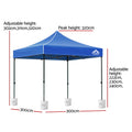 Instahut 3x3m Pop Up Gazebo with Base Blue Outdoor Tent Canopy