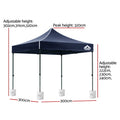 Instahut Gazebo Pop Up 3x3m w/Base Podx4 Marquee Folding Outdoor Wedding Camping Tent Shade Canopy Navy