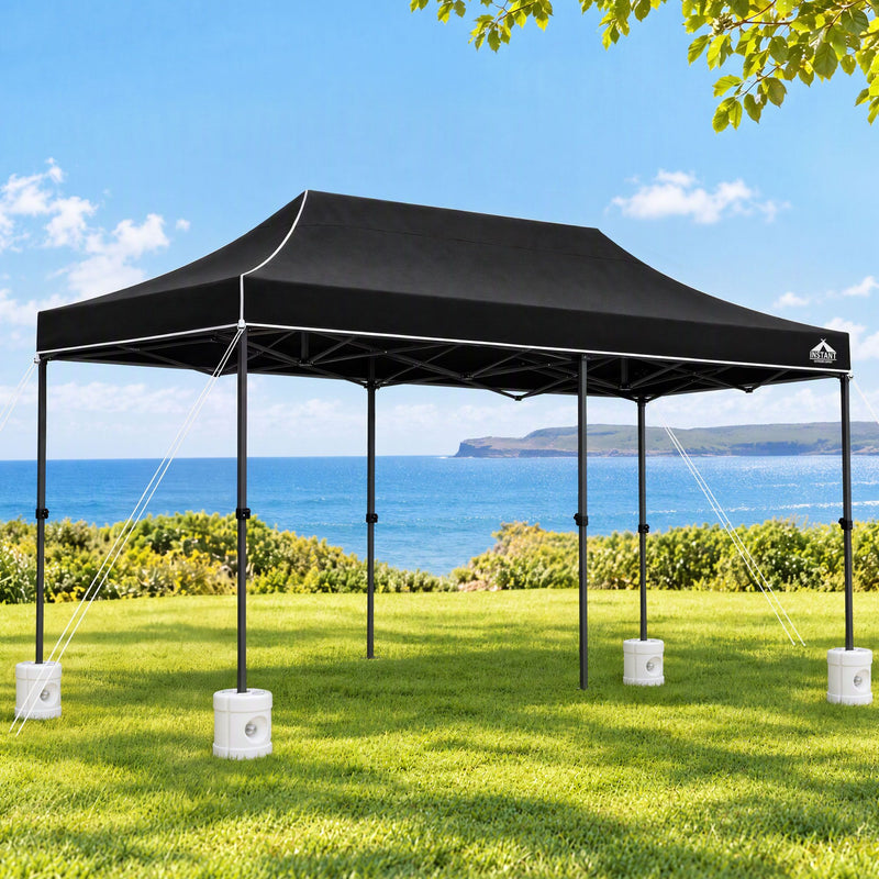 Instahut Gazebo Pop Up 3x6m w/Base Podx4 Marquee Folding Outdoor Wedding Camping Tent Shade Canopy Black