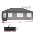 Instahut 3x6m Pop Up Gazebo Grey Marquee Canopy Wedding Party