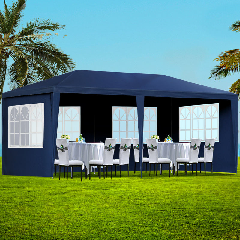 Instahut Gazebo 3x6m Wedding Party Tent Outdoor Canopy 6 Panel Blue