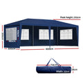 Instahut Gazebo 3x6m Wedding Party Tent Outdoor Canopy 6 Panel Blue