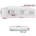 Instahut Gazebo 3x9m Marquee Tent 8 Panel White Wedding Party Canopy