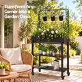 Green Fingers Mobile Raised Garden Bed with Trellis & Shelves Dark Grey