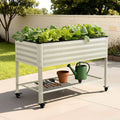 Green Fingers 81cm Raised Garden Bed Wheels Storage Shelf White