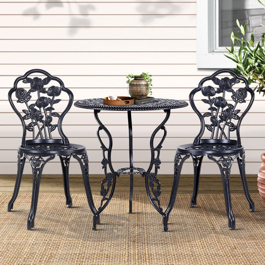 Gardeon 3PC Outdoor Bistro Set Cast Aluminium Chairs Table Rose