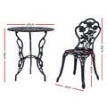 Gardeon 3PC Outdoor Bistro Set Cast Aluminium Chairs Table Rose