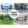 Gardeon 3PC Outdoor Bistro Set Cast Aluminium Chairs Table Rose