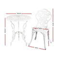 Gardeon 3PC Bistro Set Outdoor Patio Furniture Cast Aluminum Rose White